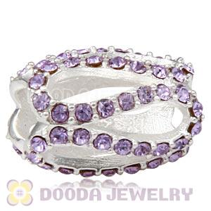 925 Sterling Silver Glistening Meander Charm Bead With Violet Austrian Crystal Wholesale
