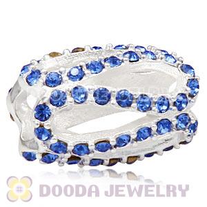 925 Sterling Silver Glistening Meander Charm Bead With Sapphire Austrian Crystal Wholesale