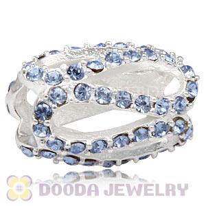 925 Sterling Silver Glistening Meander Charm Bead With Light Sapphire Austrian Crystal Wholesale