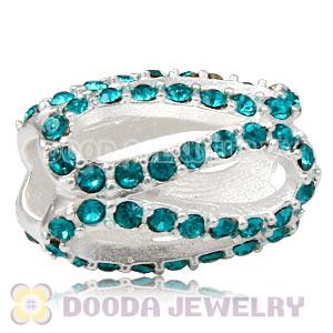 925 Sterling Silver Glistening Meander Charm Bead With Blue Zircon Austrian Crystal Wholesale
