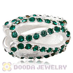 925 Sterling Silver Glistening Meander Charm Bead With Emerald Austrian Crystal Wholesale