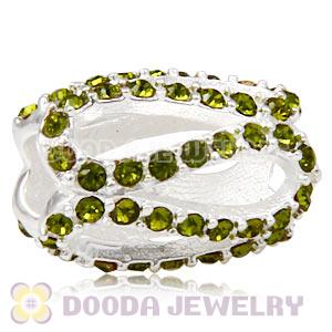 925 Sterling Silver Glistening Meander Charm Bead With Olivine Austrian Crystal Wholesale