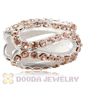 925 Sterling Silver Glistening Meander Charm Bead With Light Peach Austrian Crystal Wholesale