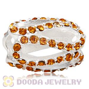 925 Sterling Silver Glistening Meander Charm Bead With Topaz Austrian Crystal 
