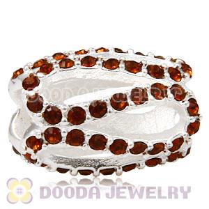 925 Sterling Silver Glistening Meander Charm Bead With Smoked Topaz Austrian Crystal 