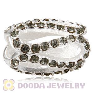925 Sterling Silver Glistening Meander Charm Bead With Black Diamond Austrian Crystal 