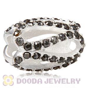 925 Sterling Silver Glistening Meander Charm Bead With Jet Austrian Crystal 