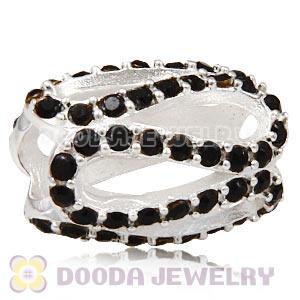 925 Sterling Silver Glistening Meander Charm Bead With Jet Hematite Austrian Crystal 