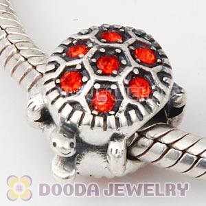 925 Sterling Silver European Turtle Charm Bead With Pave Hyacinth Austrian Crystal