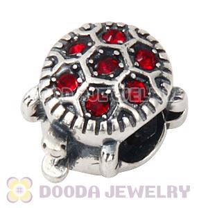 925 Sterling Silver European Turtle Charm Bead With Pave Siam Austrian Crystal