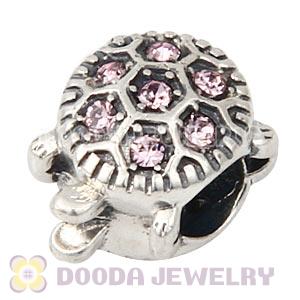 925 Sterling Silver European Turtle Charm Bead With Pave Light Amethyst Austrian Crystal