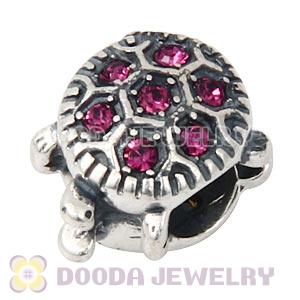925 Sterling Silver European Turtle Charm Bead With Pave Amethyst Austrian Crystal
