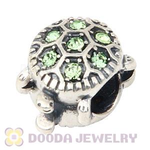 925 Sterling Silver European Turtle Charm Bead With Pave Peridot Austrian Crystal