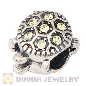 925 Sterling Silver European Turtle Charm Bead With Pave Jonquil Austrian Crystal