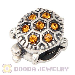 925 Sterling Silver European Turtle Charm Bead With Pave Topaz Austrian Crystal