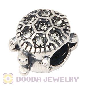 925 Sterling Silver European Turtle Charm Bead With Pave Black Diamond Austrian Crystal