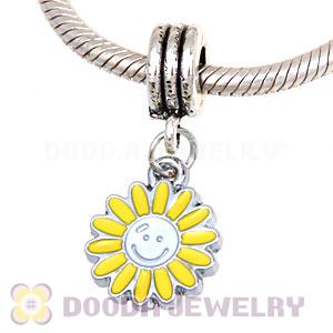 Platinum Plated Enamel European Jewelry Sunflower Charms Wholesale