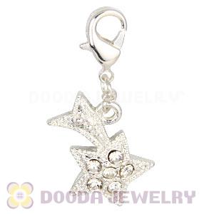 Fashion Silver Plated Pave Crystal Star Charms With Lobster Clasp 