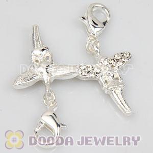 Fashion Silver Plated Pave Crystal Fairy Charms With Lobster Clasp 