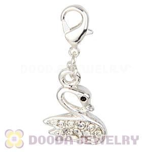 Fashion Silver Plated Pave Crystal Swan Charms With Lobster Clasp 
