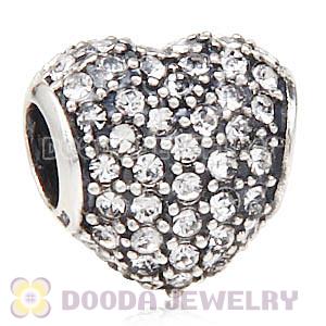 European Sterling Clear Pave Heart With Clear Austrian Crystal Charm