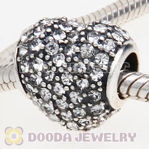 European Sterling Clear Pave Heart With Clear Austrian Crystal Charm