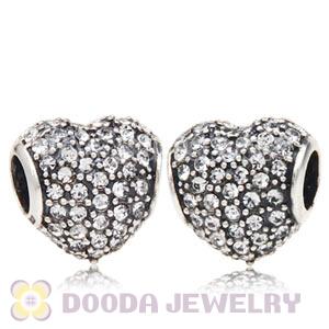 European Sterling Clear Pave Heart With Clear Austrian Crystal Charm