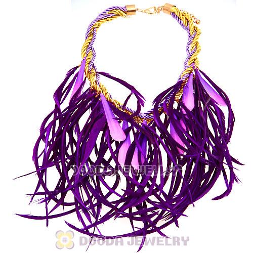 Ladies Jewellery Chunky Rope Drip Feather Tassel Choker Bib Necklace