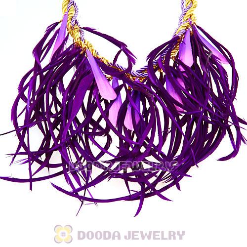 Ladies Jewellery Chunky Rope Drip Feather Tassel Choker Bib Necklace