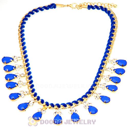 Blue Resin Diamond Crystal Chunky Choker Bib Necklace