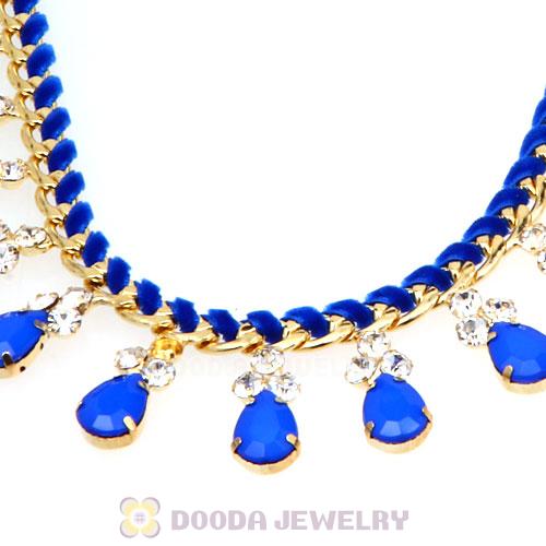 Blue Resin Diamond Crystal Chunky Choker Bib Necklace