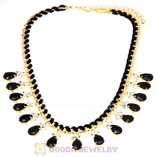 Black Resin Diamond Crystal Chunky Choker Bib Necklace