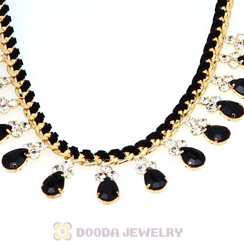 Black Resin Diamond Crystal Chunky Choker Bib Necklace
