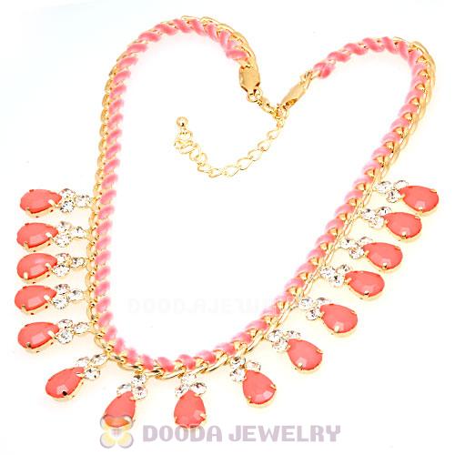 Pink Resin Diamond Crystal Chunky Choker Bib Necklace