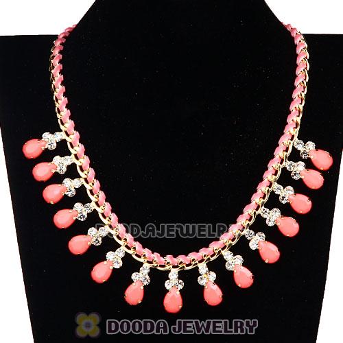 Pink ck Resin Diamond Crystal Chunky Choker Bib Necklace