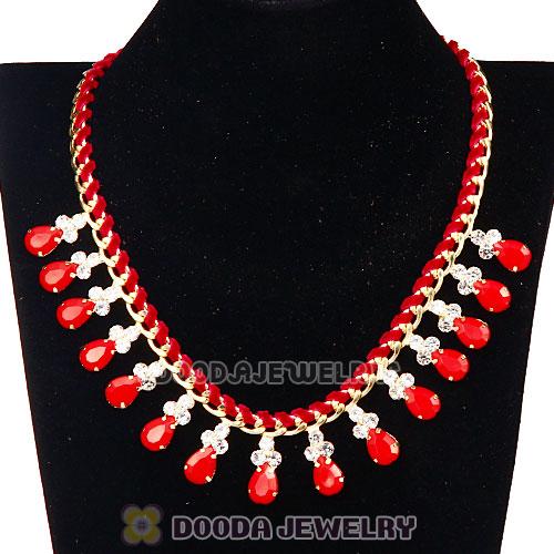 Red Resin Diamond Crystal Chunky Choker Bib Necklace