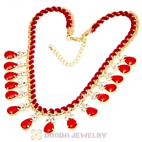 Red Resin Diamond Crystal Chunky Choker Bib Necklace