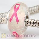 Breast Cancer Awareness Pink Ribbon Murano Glass fluorescen Beads 925 Silver European Compatible