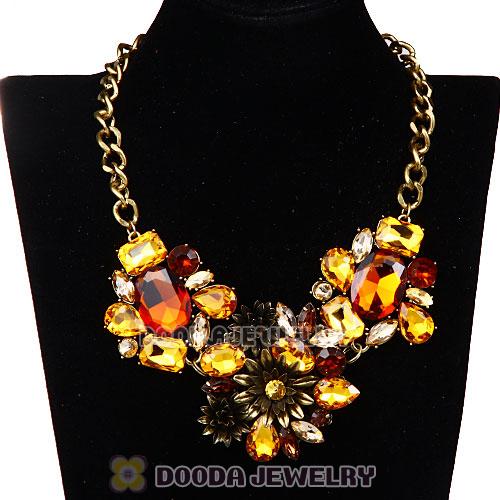 Chunky Chain Resin Crystal Vintage Flower Bib Necklace