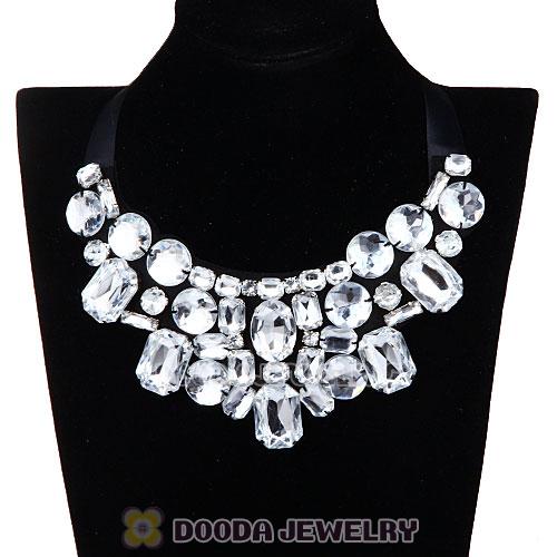 Rhinestone Crystal Diamond Silk Ribbon Choker Bib Necklace