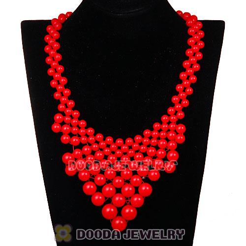 2013 Fashion Ladies Coral Red Plastic Bubble Bib Necklace Wholesale