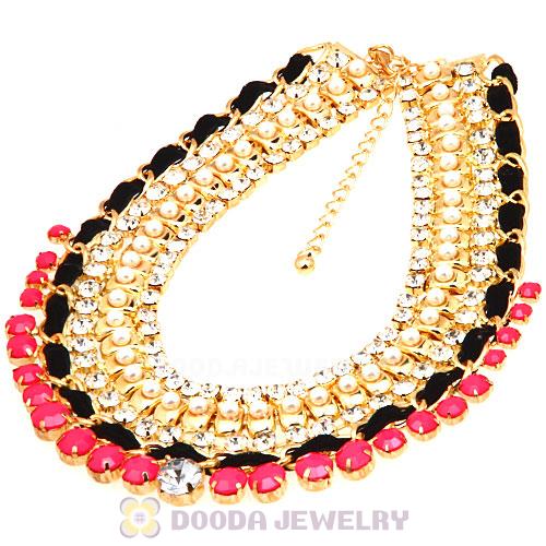 Chunky Gold Chain Resin Rhinestone Pearl Choker Collar Necklace