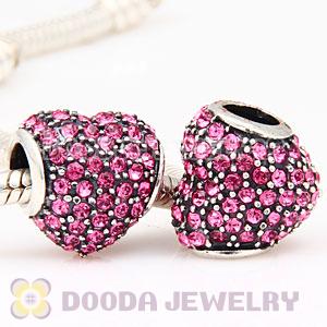 European Sterling Rose Pave Heart With Rose Austrian Crystal Charm