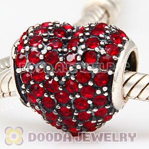 European Sterling Siam Pave Heart With Siam Austrian Crystal Charm