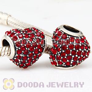 European Sterling Siam Pave Heart With Siam Austrian Crystal Charm