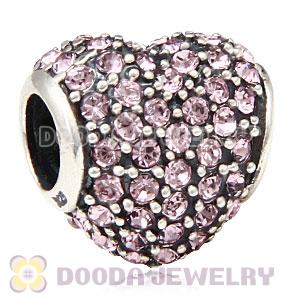 European Sterling Light Amethyst Pave Heart With Light Amethyst Austrian Crystal Charm