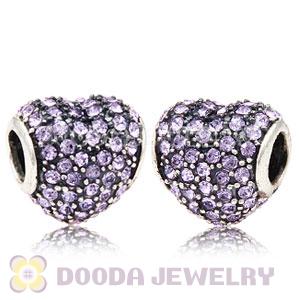 European Sterling Violet Pave Heart With Violet Austrian Crystal Charm