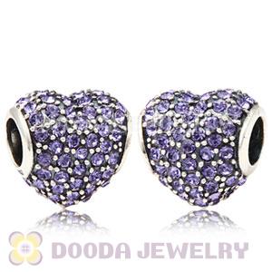 European Sterling Tanzanite Pave Heart With Tanzanite Austrian Crystal Charm