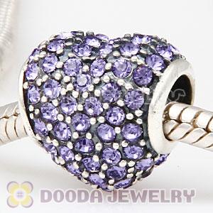 European Sterling Tanzanite Pave Heart With Tanzanite Austrian Crystal Charm