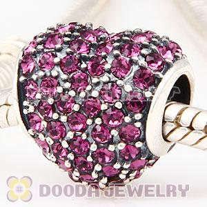European Sterling Amethyst Pave Heart With Amethyst Austrian Crystal Charm